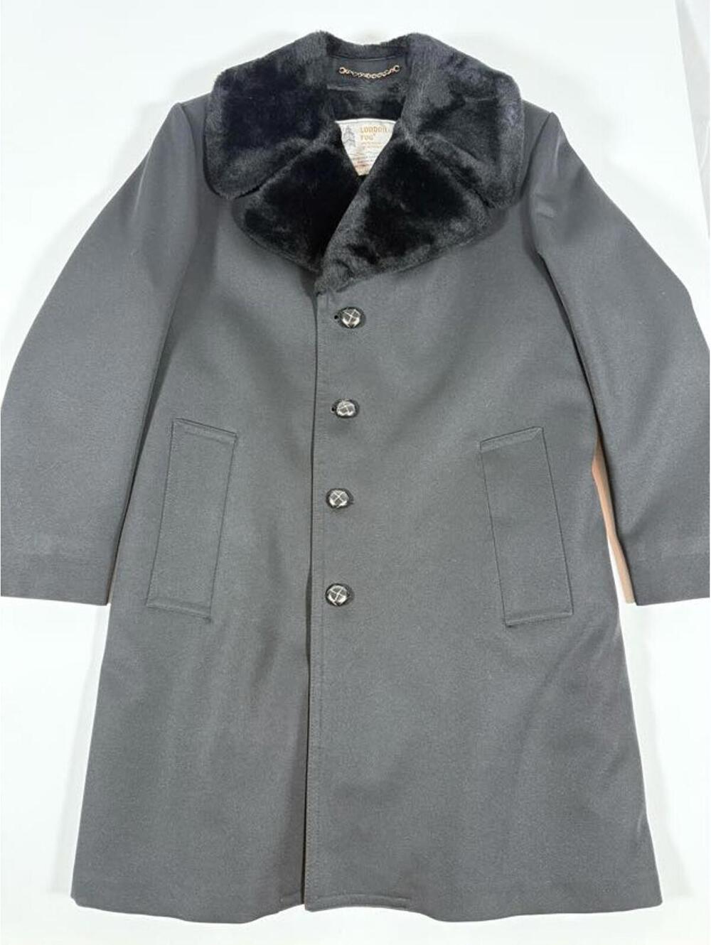 London Fog Black Wool Coat with Faux Fur Collar 36R